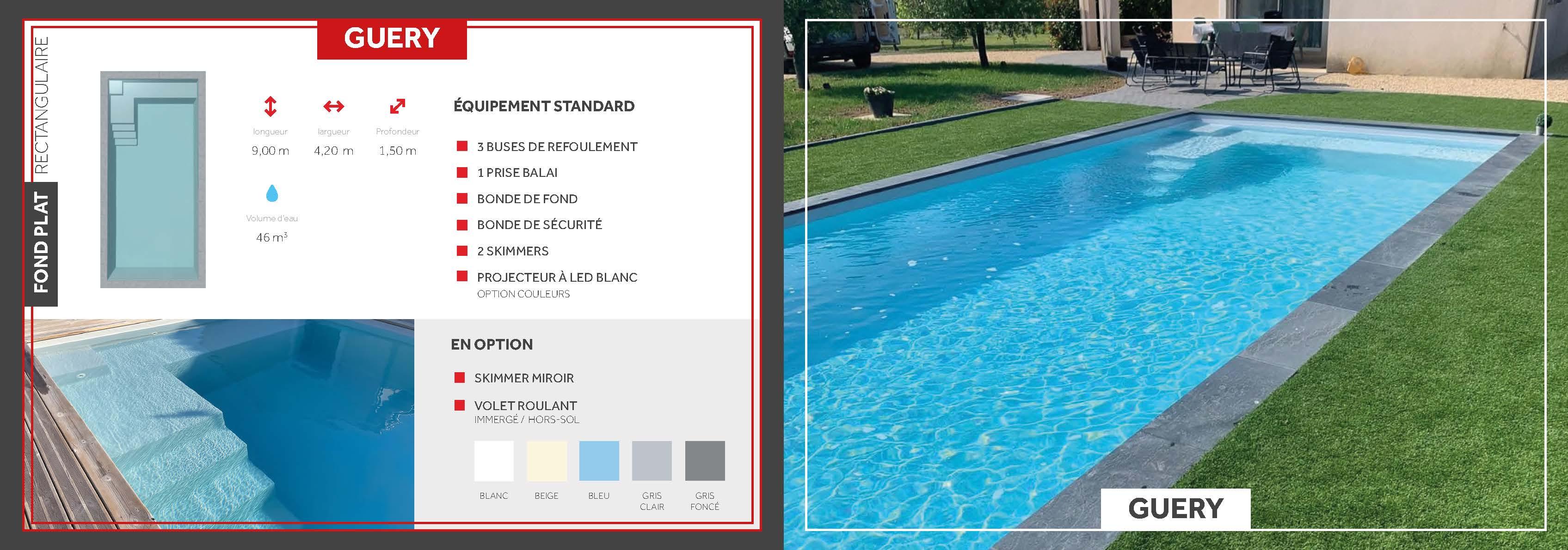 Guery Piscine à fond plat de 9 m x 4,20 m x 1,50 m