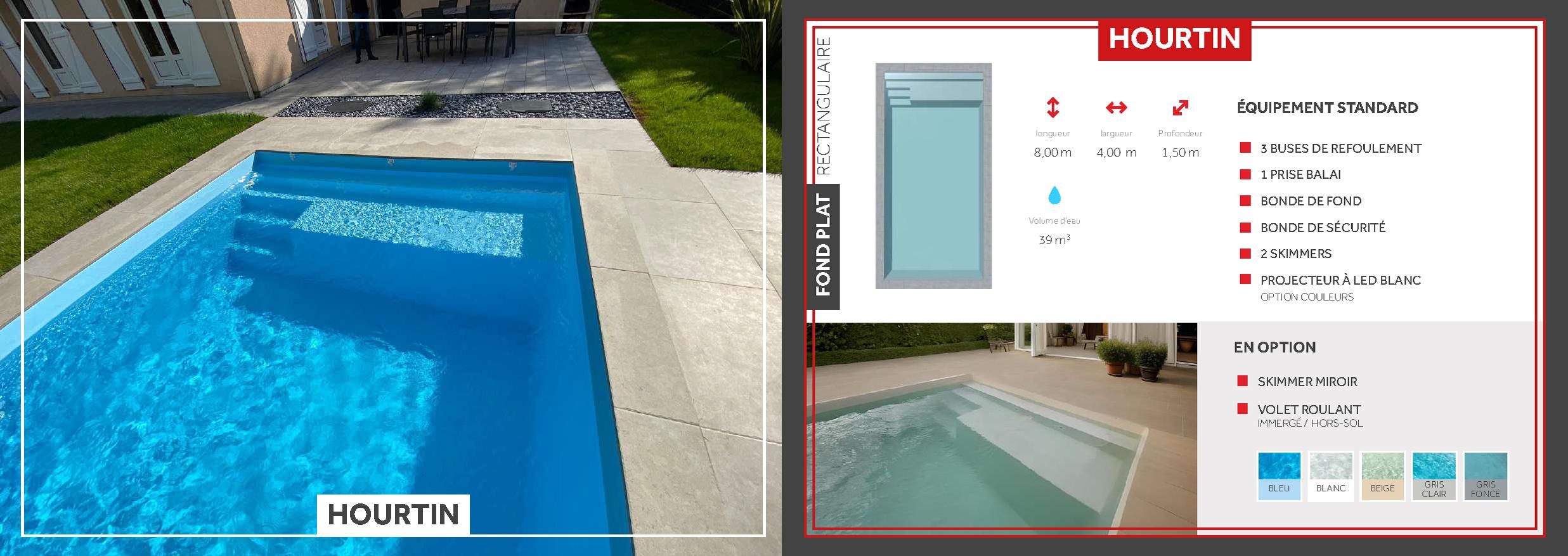 Hourtin Piscine à fond plat de 8,00 m x 4,00 m x 1,50 m