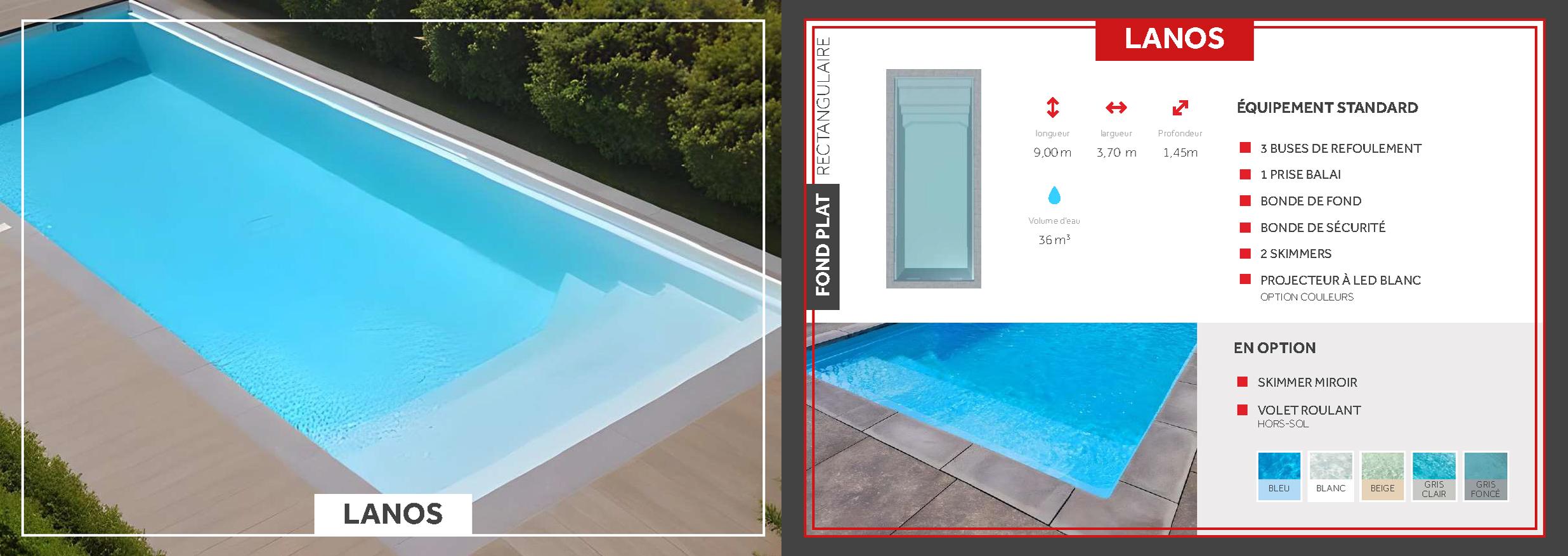 Lanós Piscine à fond plat de 9 m x 3,70 m x 1,50 m