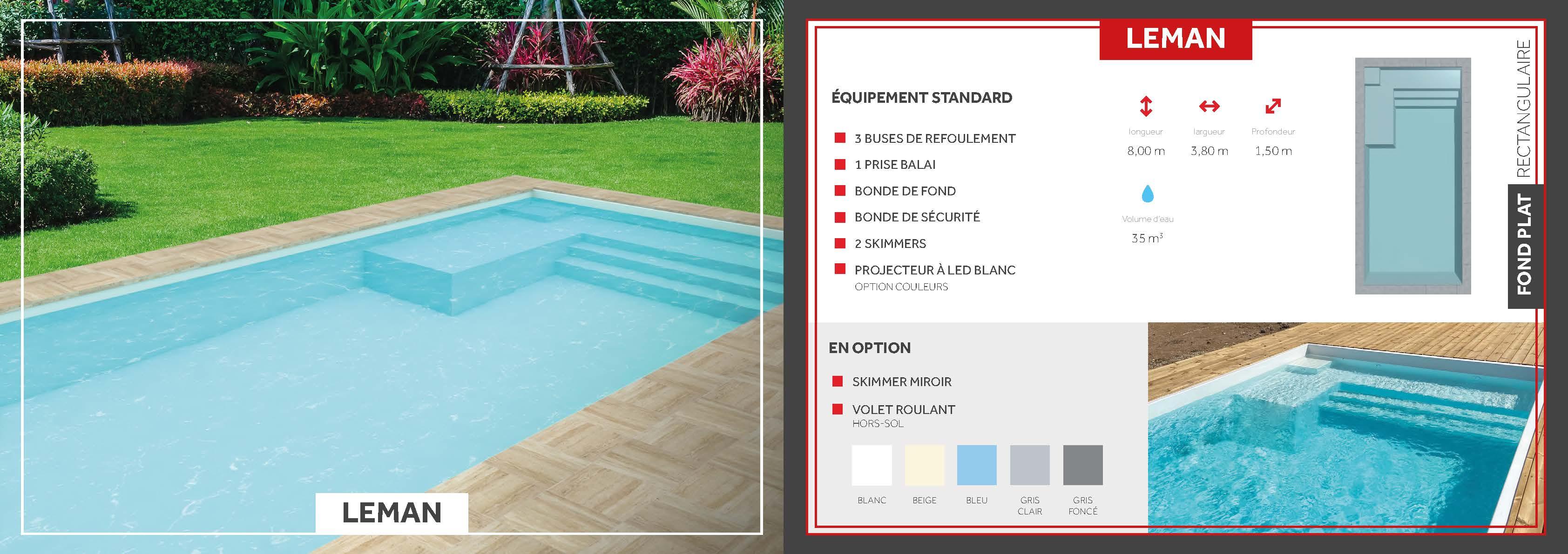 Leman Piscine à fond plat de 8 m x 3,80 m x 1,50 m