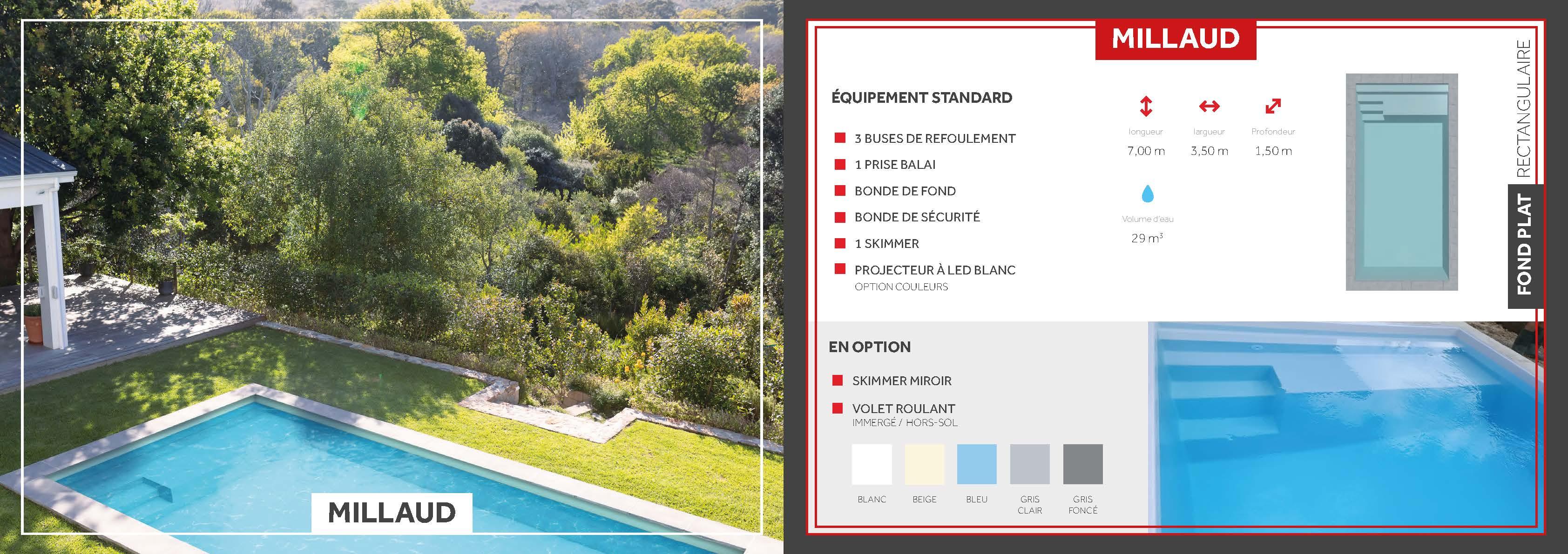 Millaud Piscine à fond plat de 7 m x 3,50 m x 1,50 m