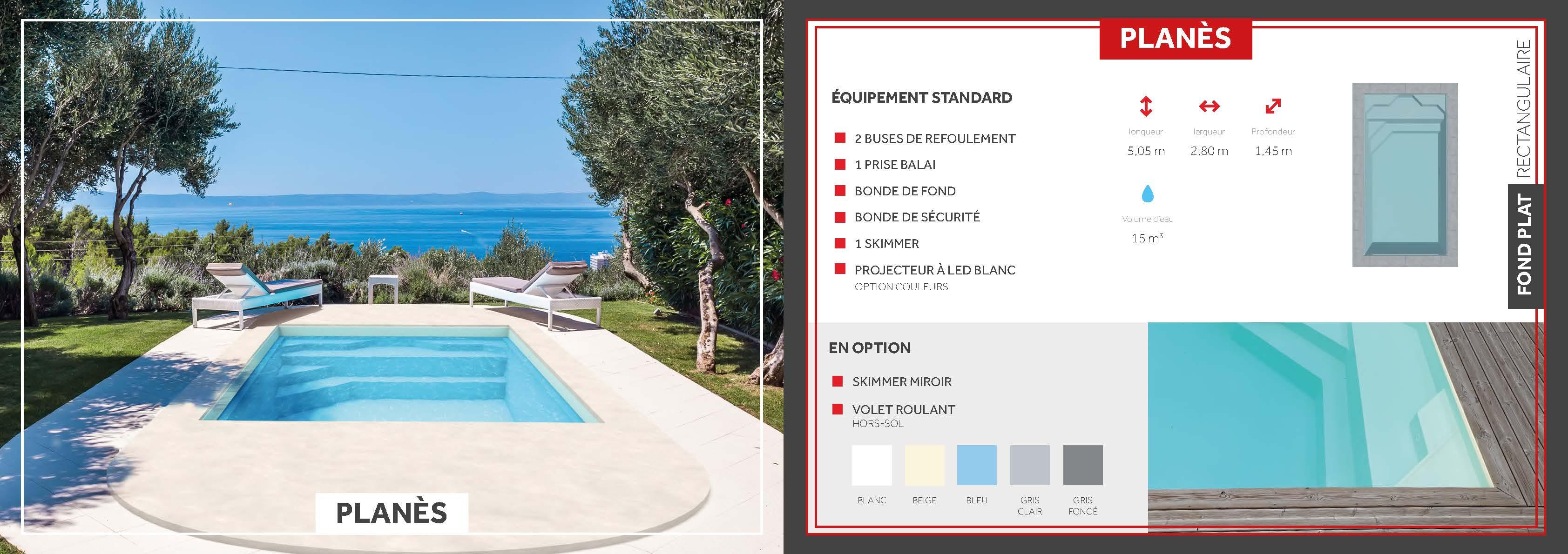 Planès Piscine à fond plat de 5,05 m x 2,80 m x 1,45 m