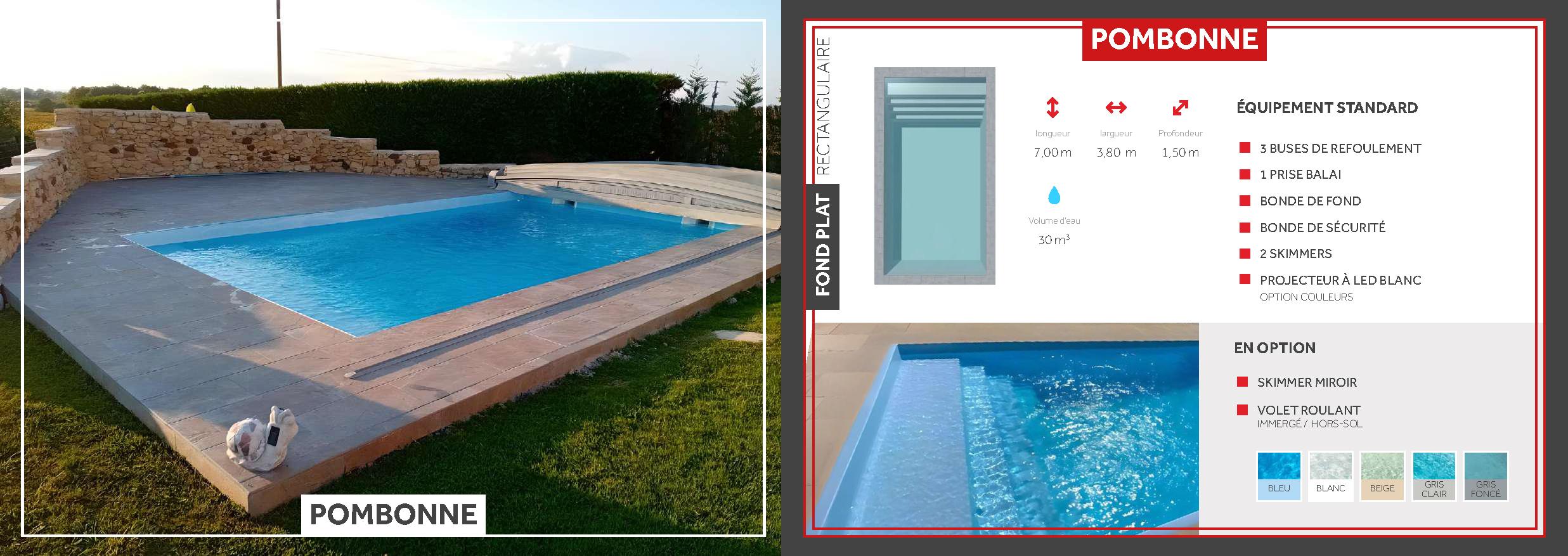 Pombonne Piscine à fond plat de 7 m x 3,80 m x 1,50 m