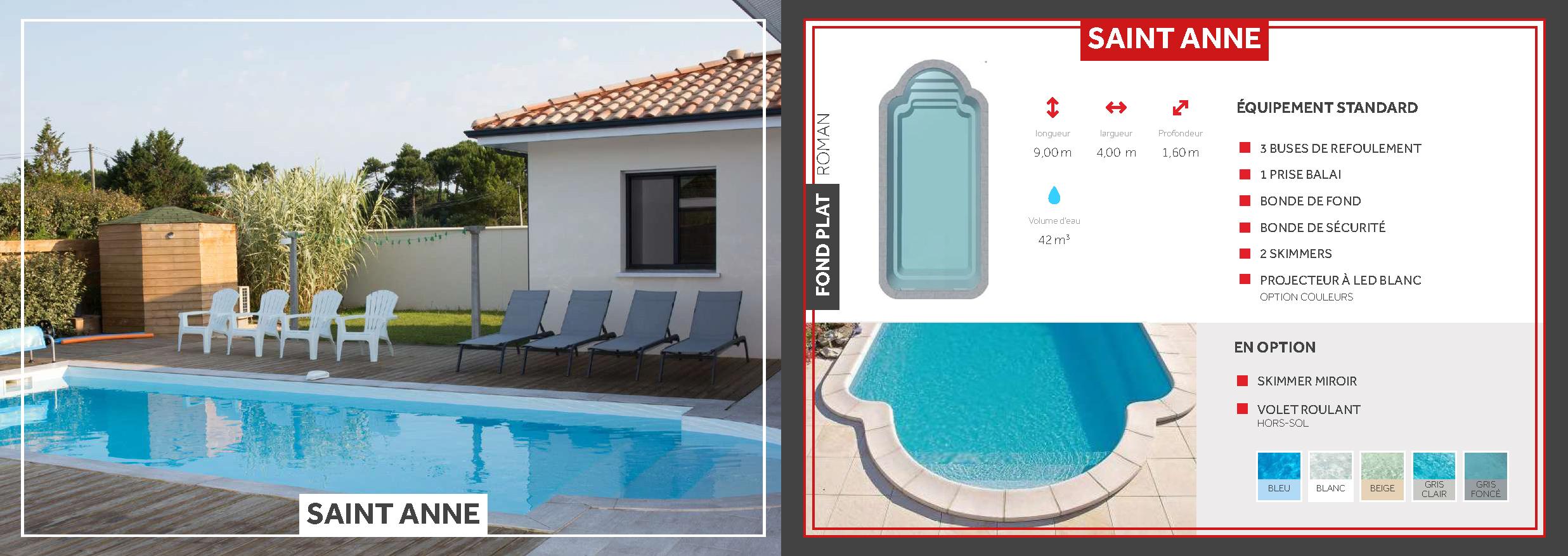 Sainte-Anne Piscine à fond plat de 9 m x 4,00 m x 1,60 m