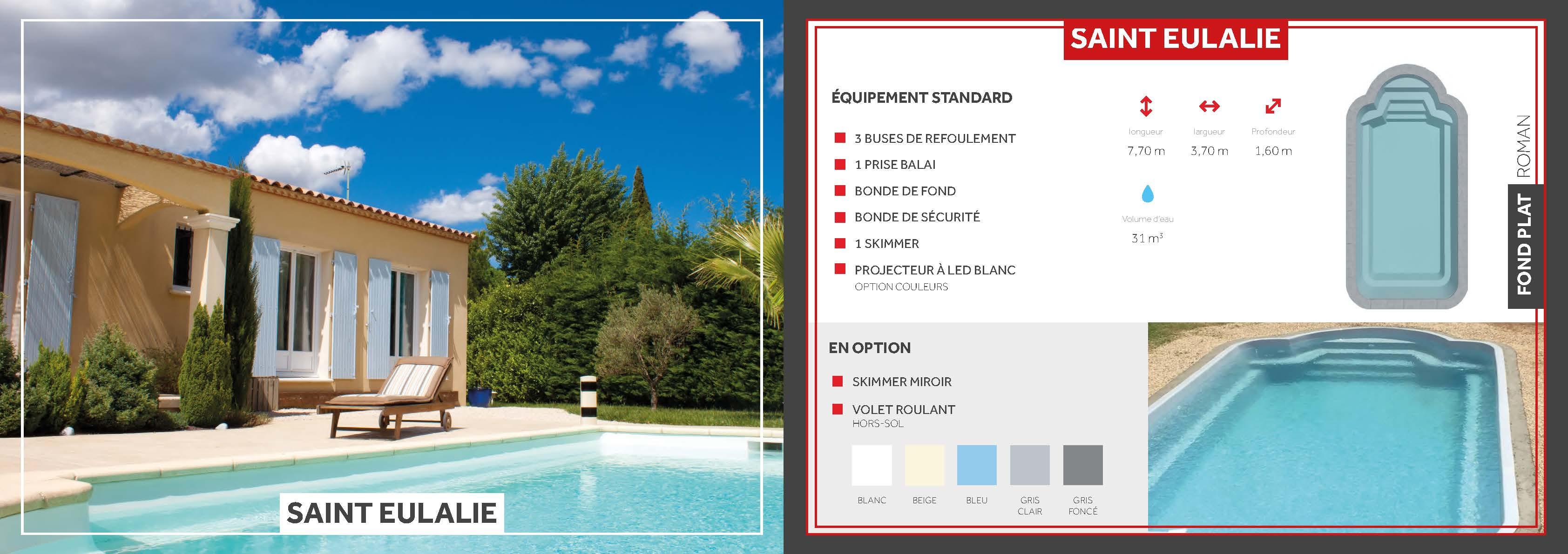 Sainte-Eulalie Piscine à fond plat de 7,70 m x 3,70 m x 1,60 m