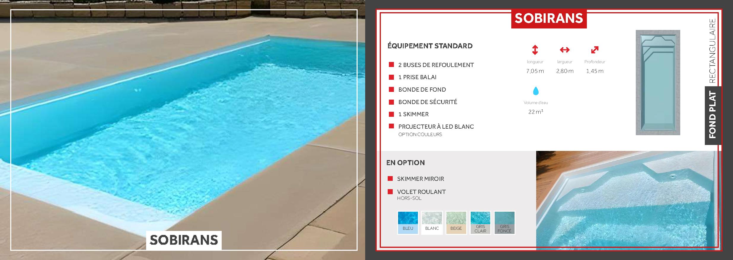 Sobirans Piscine à fond plat de 7,05 m x 2,80 m x 1,45 m
