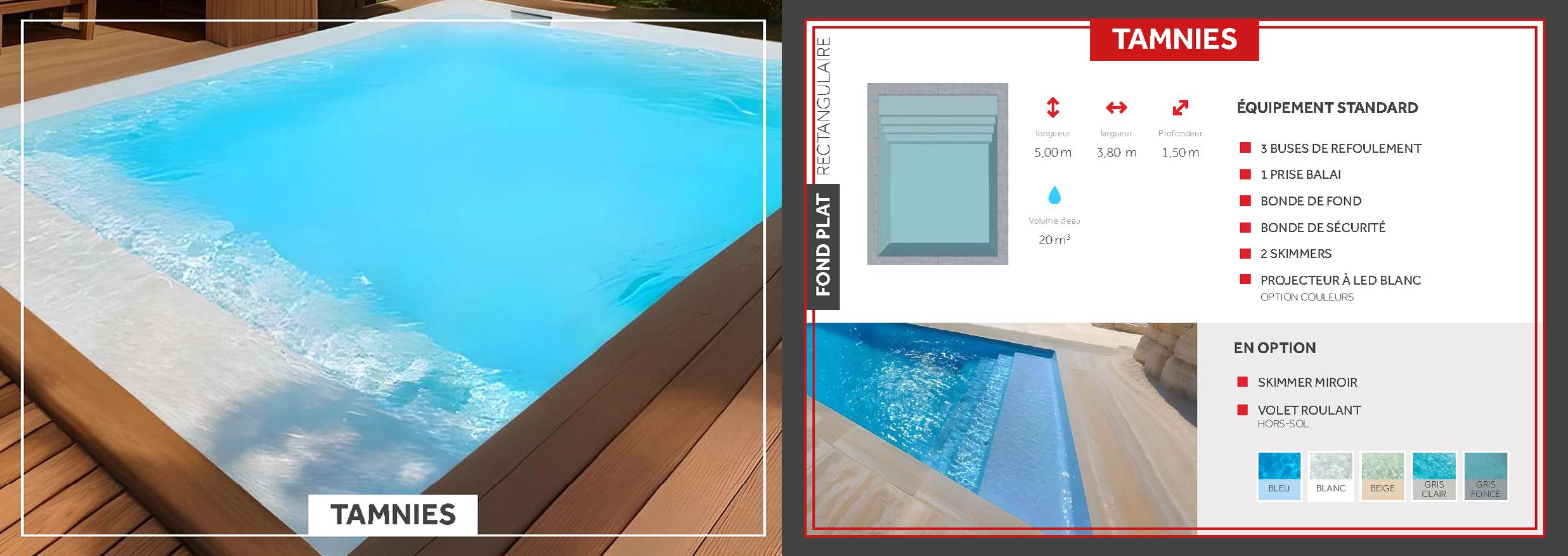 Tamnies Piscine à fond plat de 5 m x 3,80 m x 1,50 m