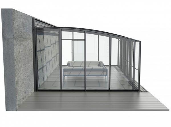 Aluwall III Un abri adossé coulissant télescopique